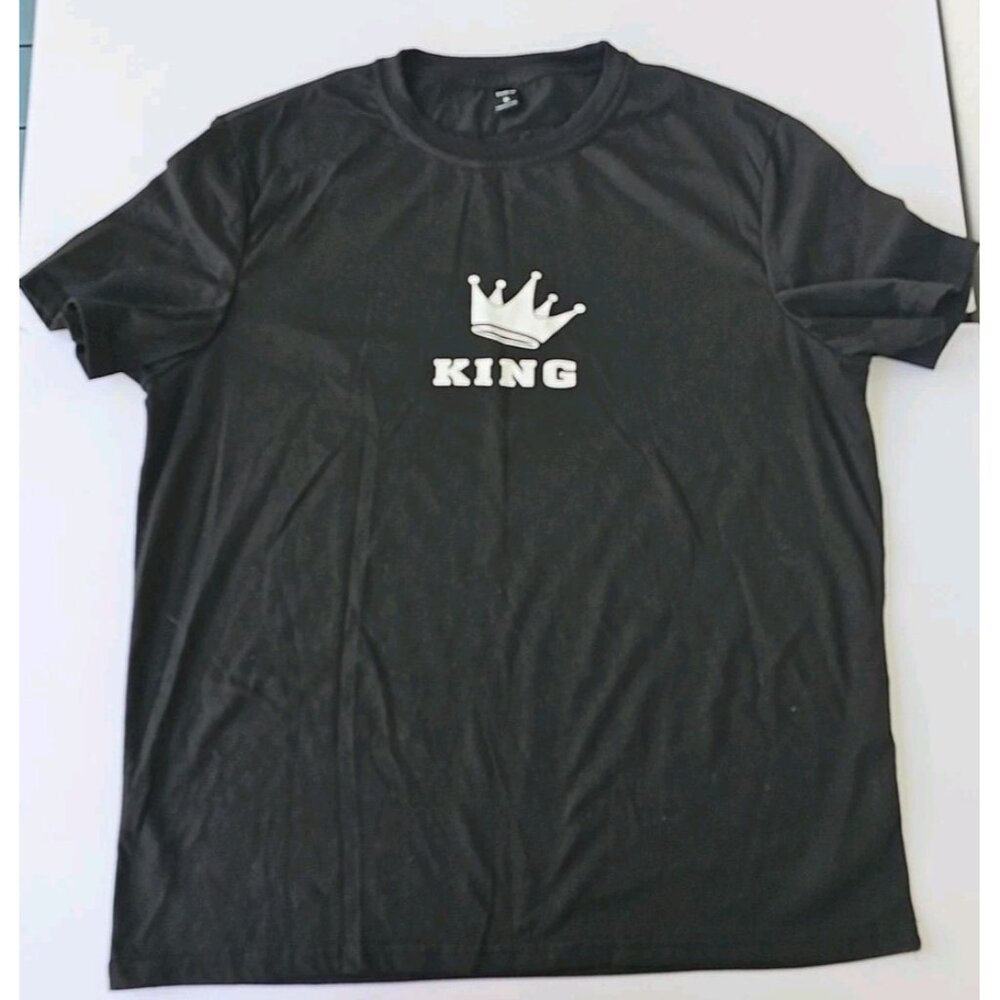 Shein Printed Black Men’s Cotton Short Sleeve Pullover Roundneck T-shirt King XL